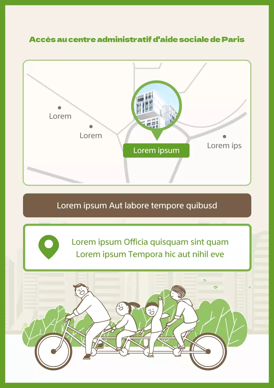 Plan d'accès au centre administratif simple, vert clair et marron