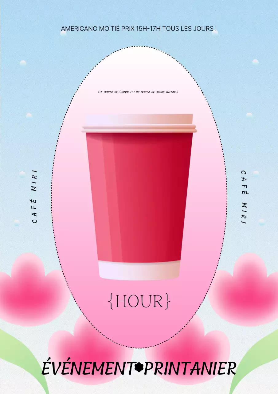 Promouvoir l'heure de l'apéritif dans un café avec des motifs géométriques roses et bleus clairs