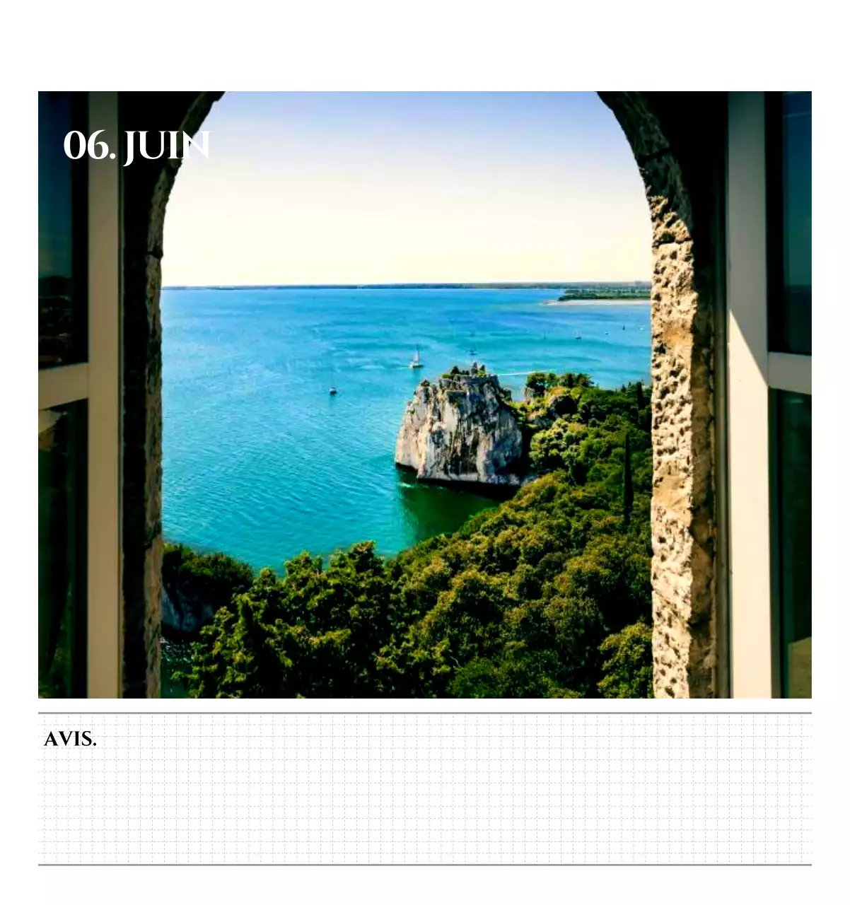 Calendrier mural de style simple avec concept de photographie de voyage émotionnelle en noir et blanc