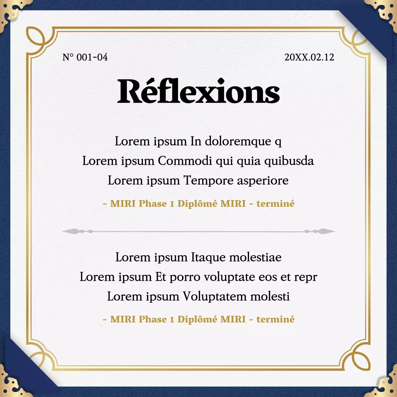 Promouvoir l'achèvement du programme avec un schéma de couleurs classique marine et or