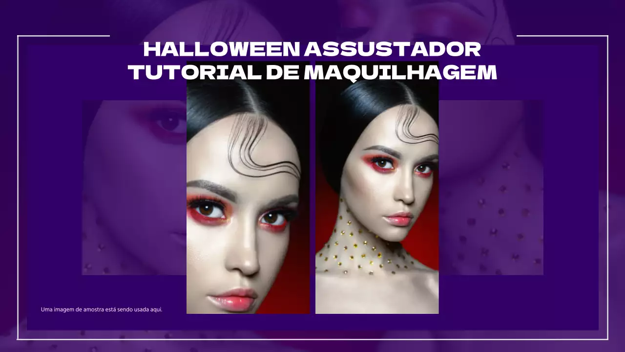 Anúncio de maquilhagem moderna roxa para o Dia das Bruxas