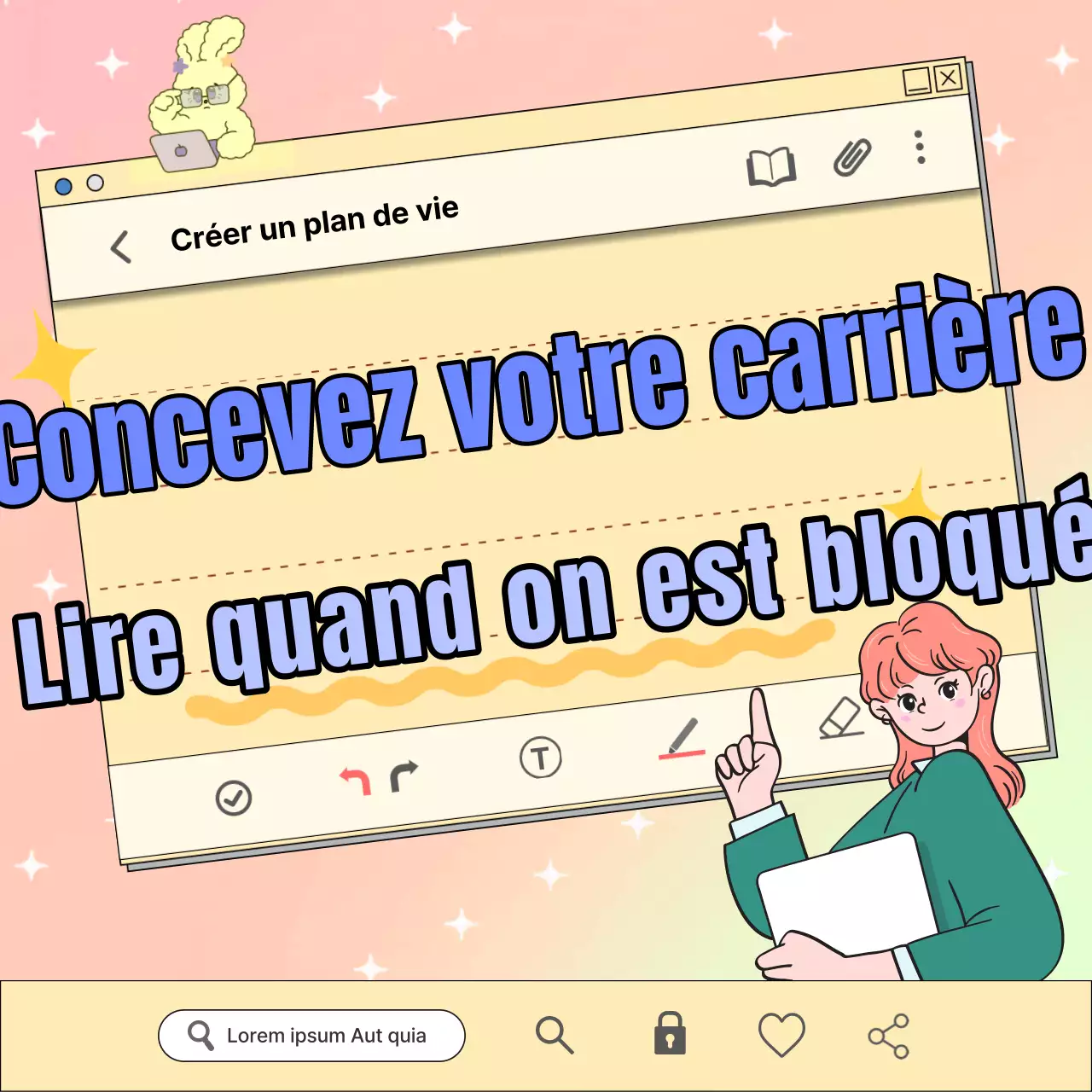 Un guide de planification de carrière avec un concept de bloc-notes jaune et kitsch