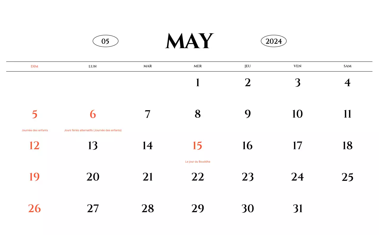 Calendrier mural de style simple avec concept de photographie de voyage émotionnelle en noir et blanc