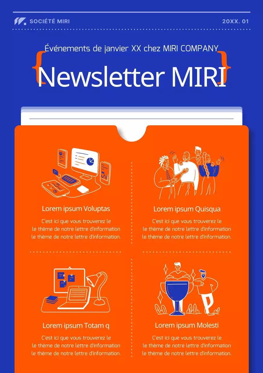 Un journal d'entreprise moderne orange et bleu