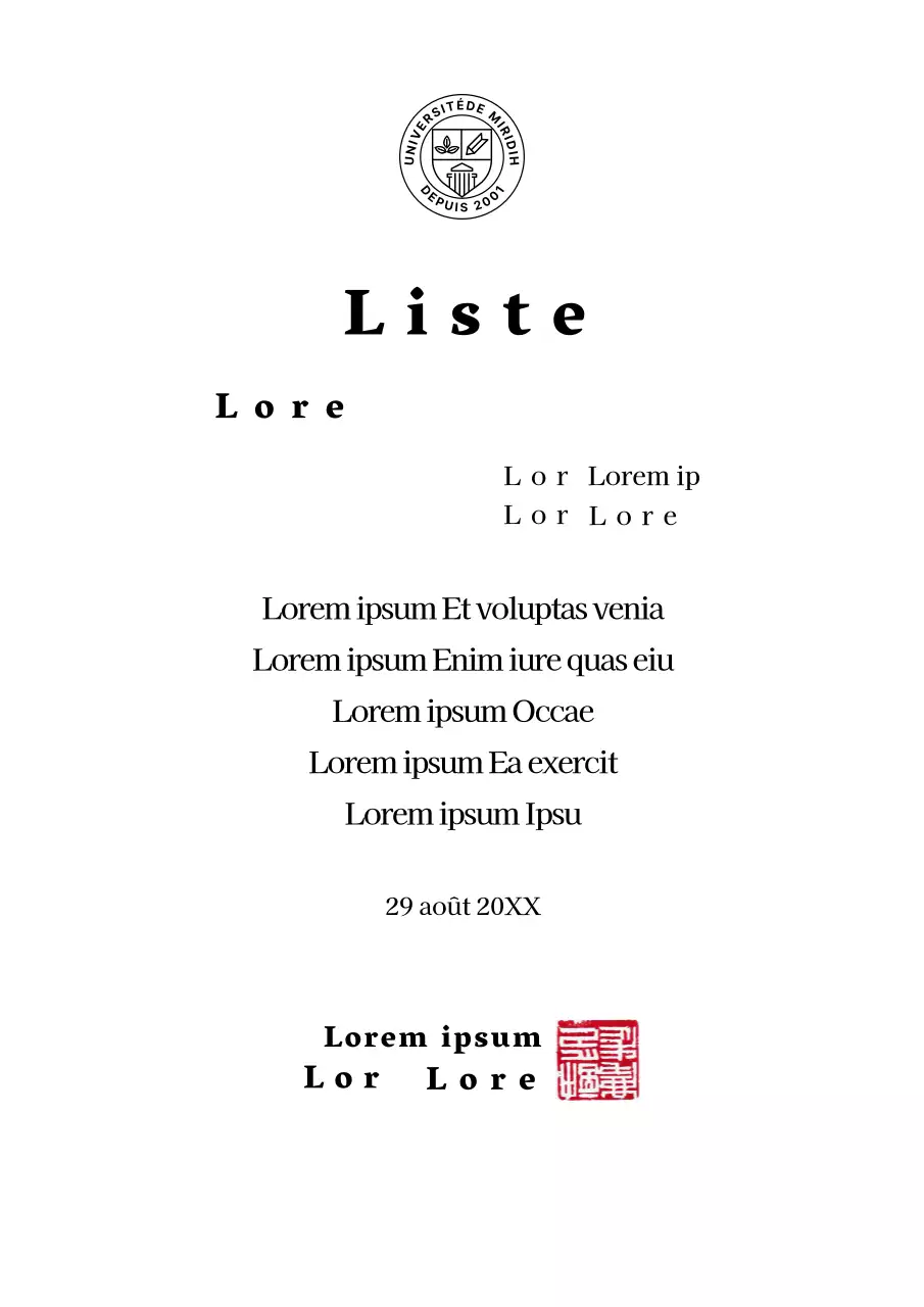 Formulaire d'inscription à une université luxueuse