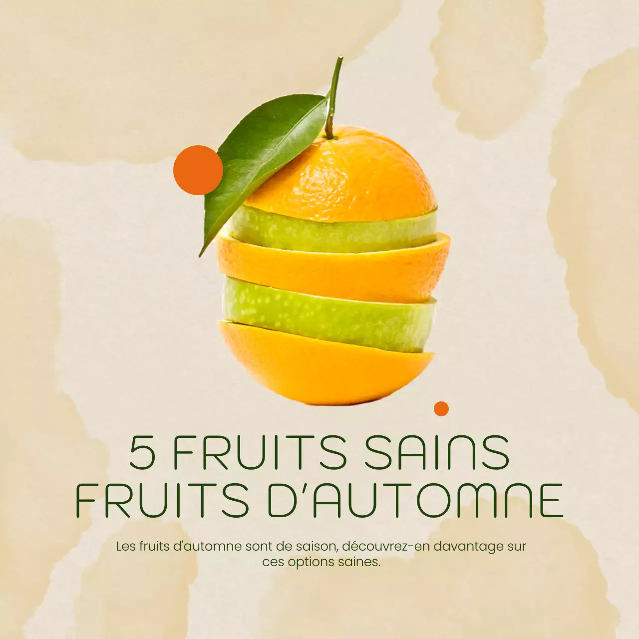 Publicité minimaliste pour les fruits de saison en beige et orange