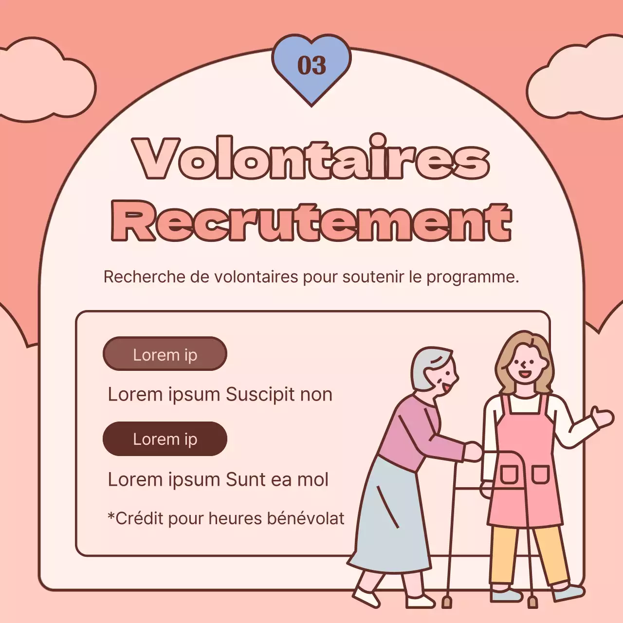 Un simple billet brun et rose pour la lettre d'information mensuelle du bureau d'aide sociale