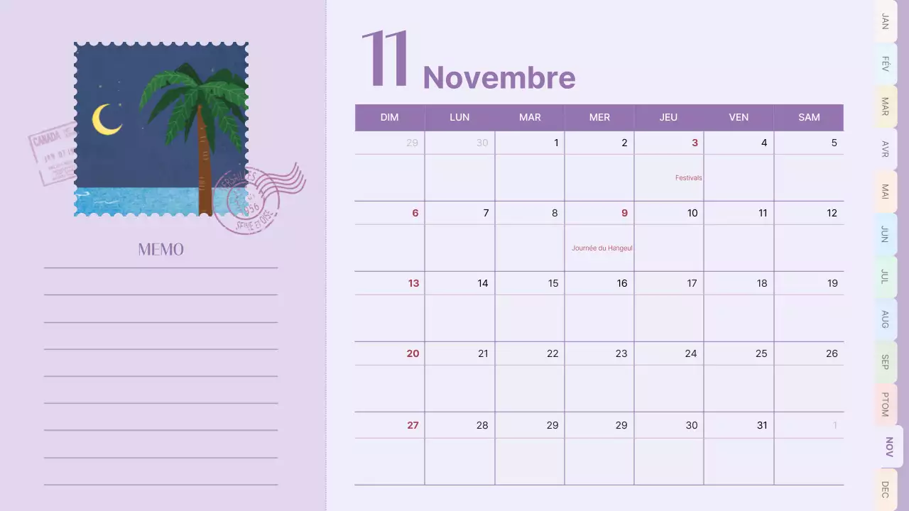 Calendrier classique en rose et bleu clair