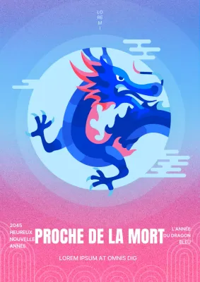 Un avis de Nouvel An chinois moderne en bleu clair et rose vif