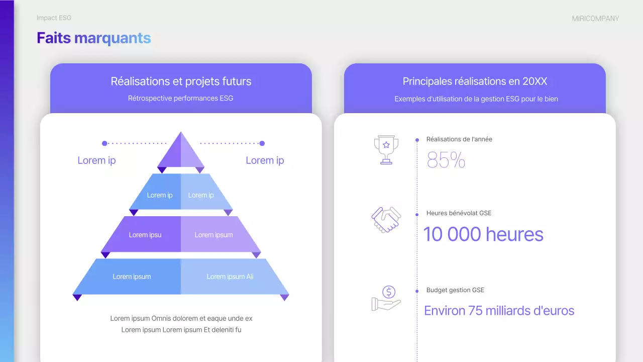 Un rapport de durabilité ESG moderne en violet et bleu clair