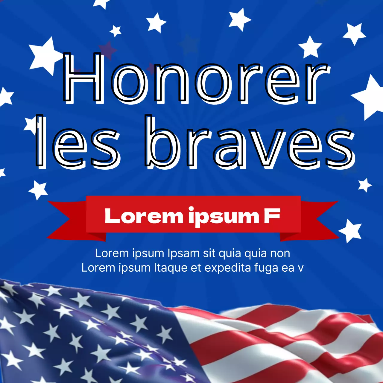 Annonce de vente pour le Memorial Day en bleu et rouge