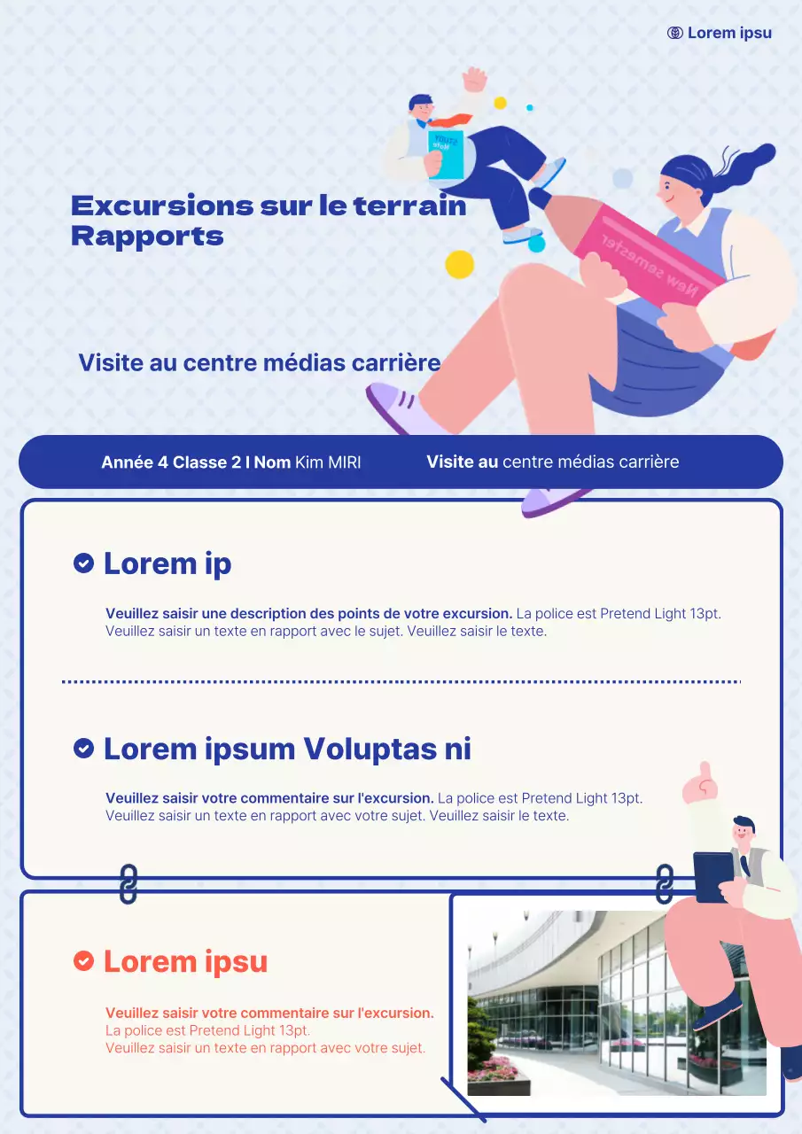 Un simple rapport d'excursion en bleu et bleu clair