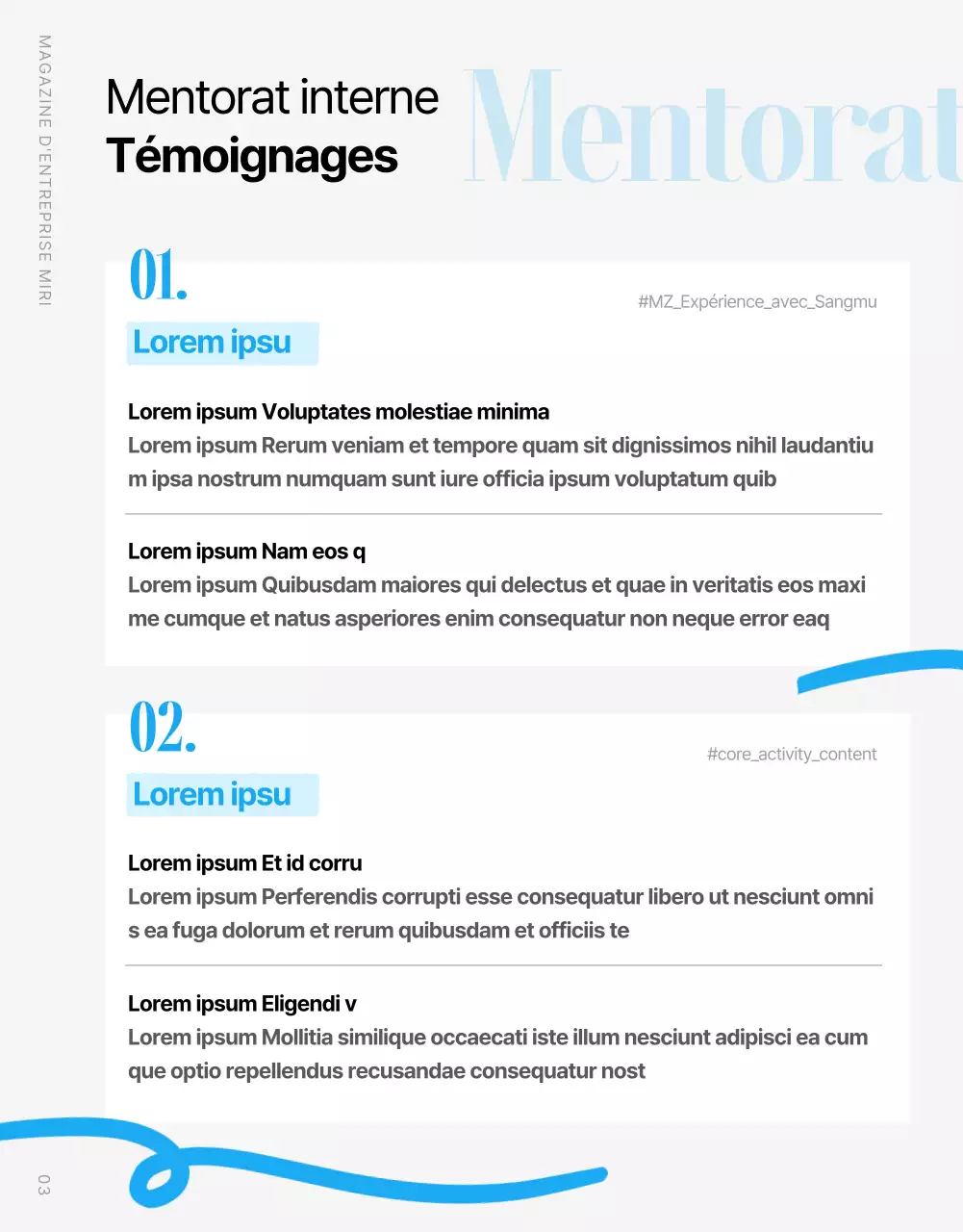 Magazine interne d'entreprise moderne en bleu clair et blanc