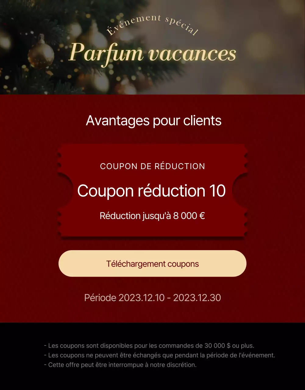Promouvoir une vente de Noël luxueuse en rouge et jaune
