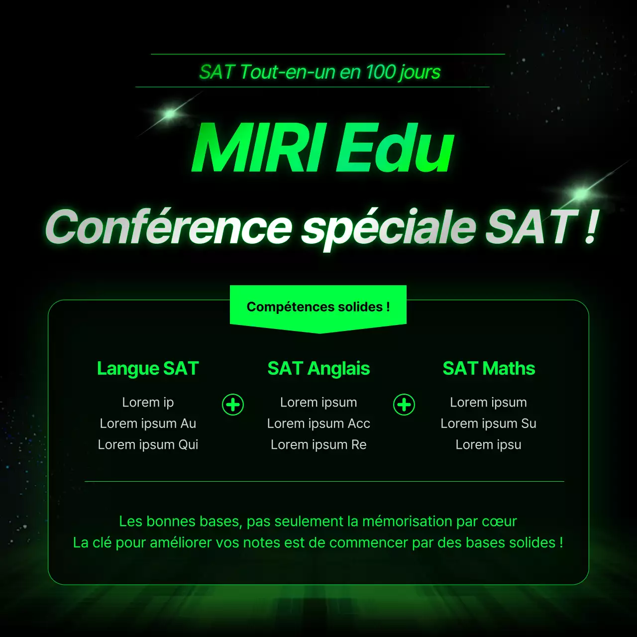 Promotion d'une école secondaire préparant au SAT, en couleurs fluo et dans un style cybernétique.