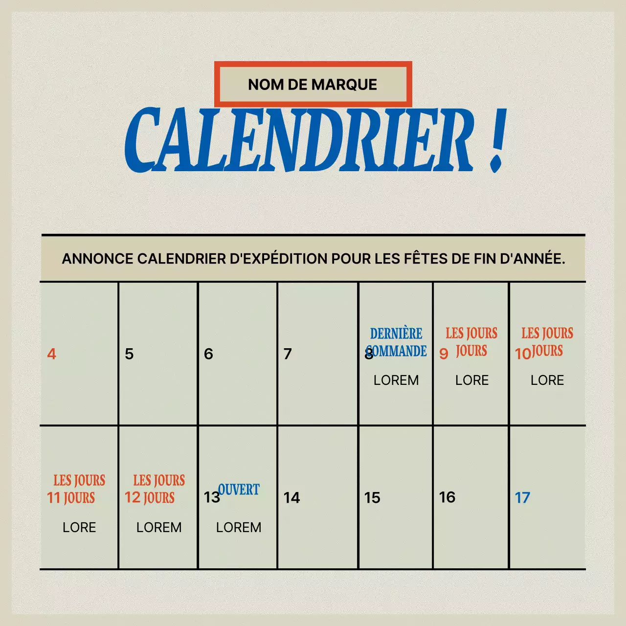 Marquage vintage en rouge et beige