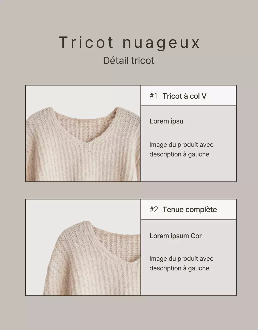 Publicité pour des tricots d'hiver modernes en beige et marron