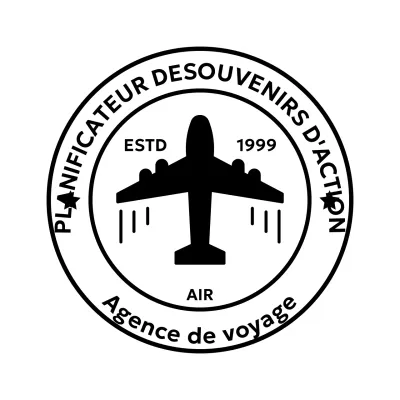 Logo de timbre à l'allure rétro avec un avion dessus