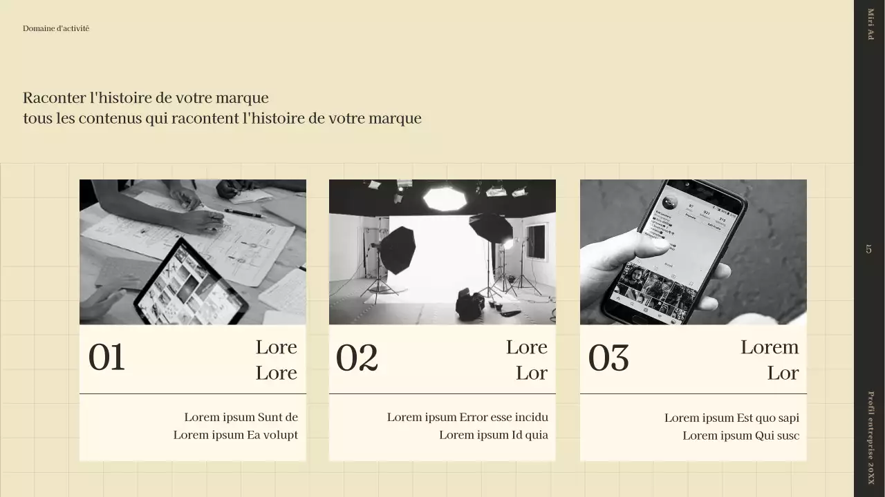 Un profil d'entreprise simple et narratif en beige