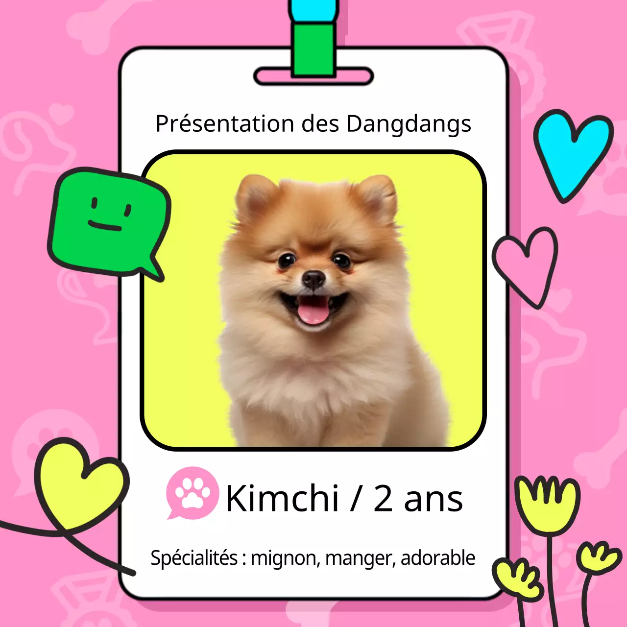 Promouvoir l'introduction d'un chiot kitsch jaune et rose