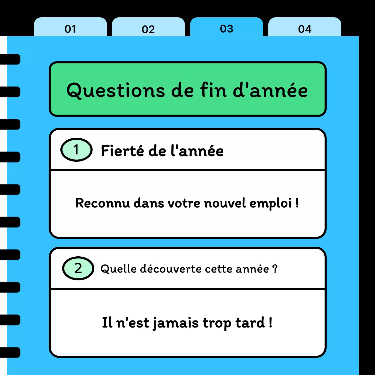 Une question-réponse kitsch en bleu ciel et jour de l'an