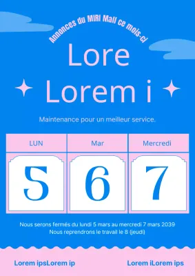 Annonce simple de vacances dans un centre commercial en bleu clair et rose