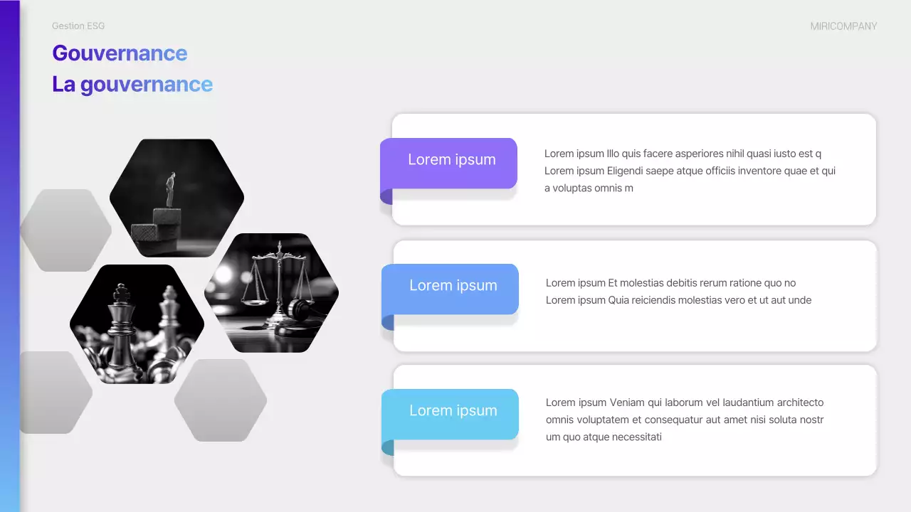 Un rapport de durabilité ESG moderne en violet et bleu clair