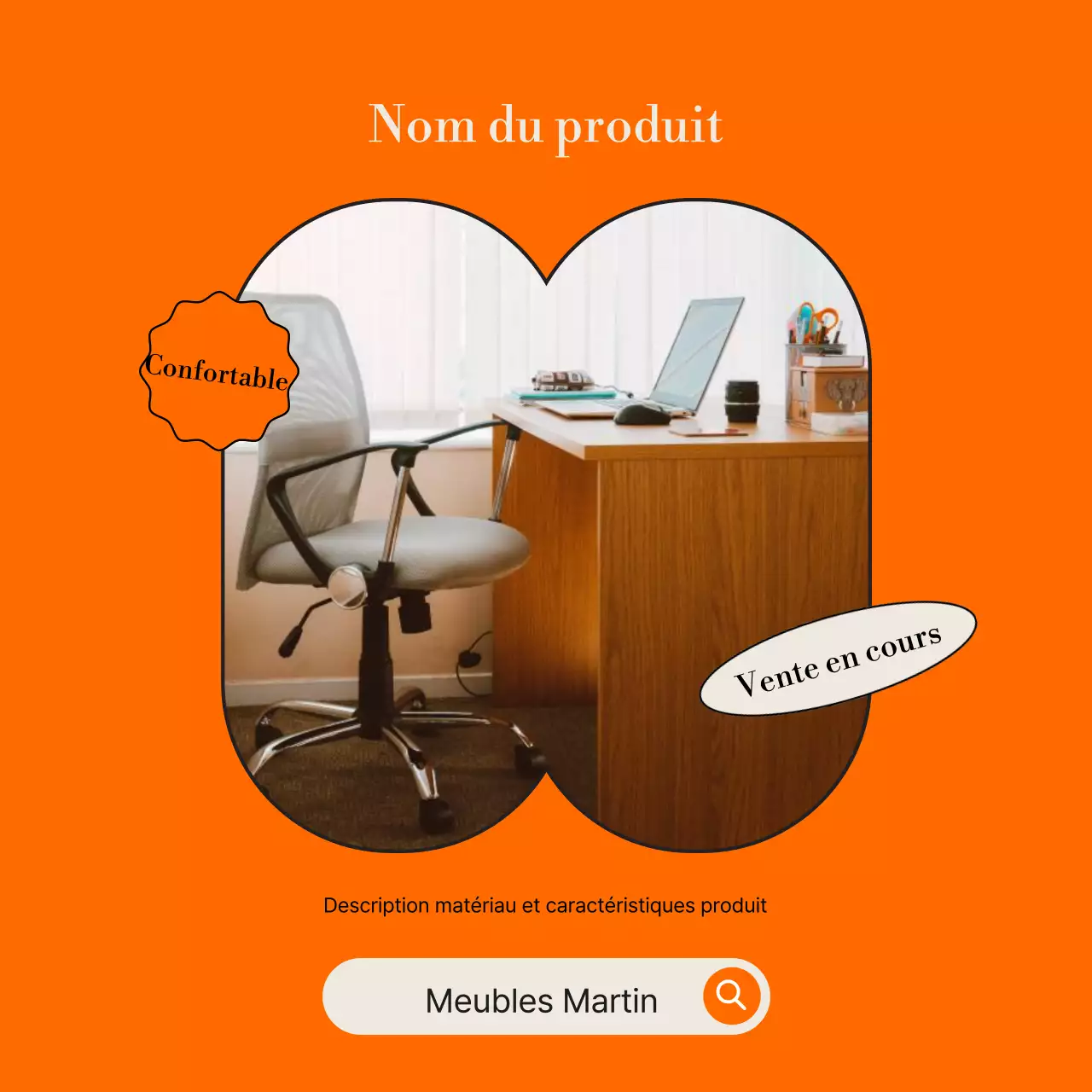 Publicité minimaliste pour un magasin de meubles en orange et noir