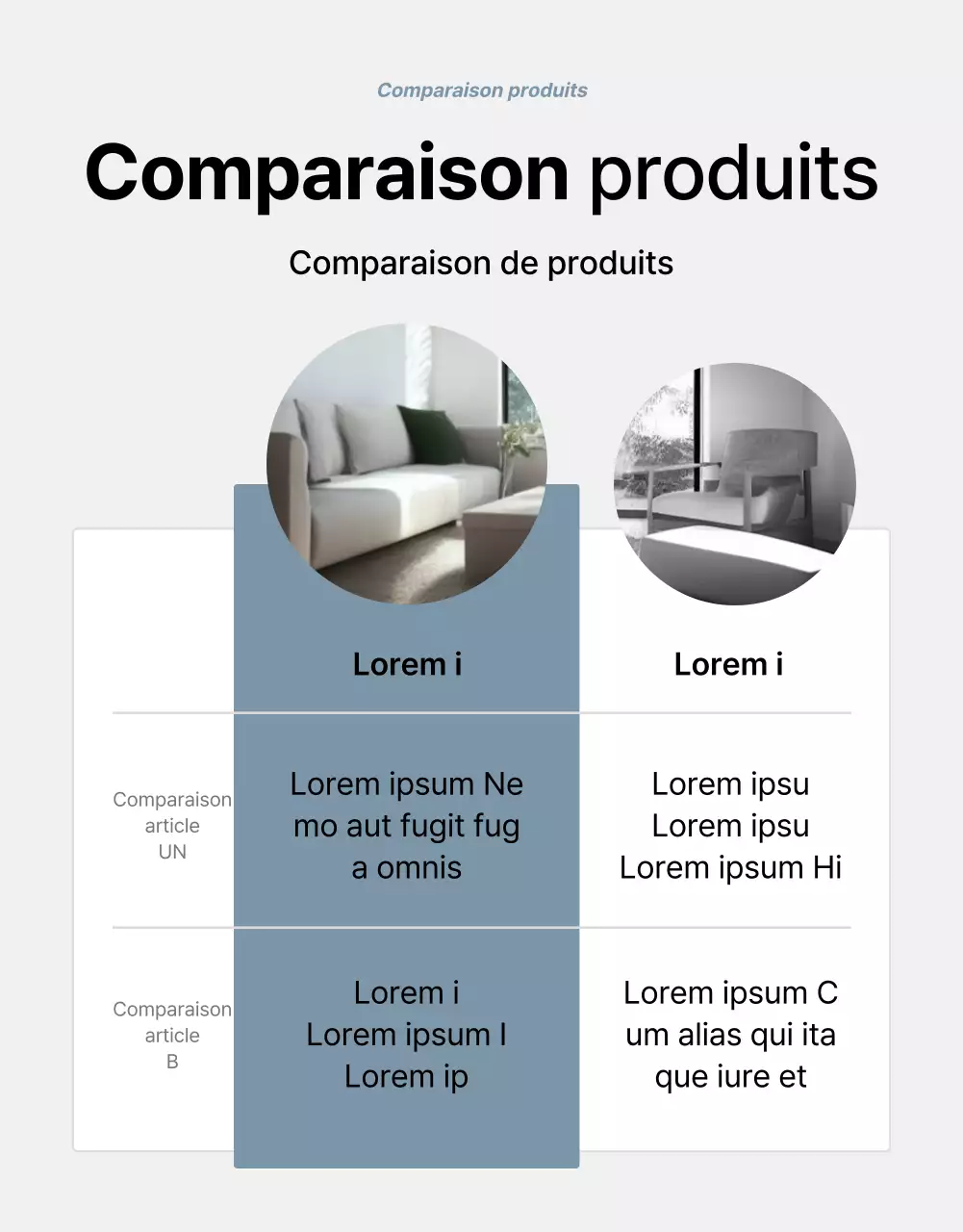 Promouvoir des produits pour vendre des meubles simples gris et bleus