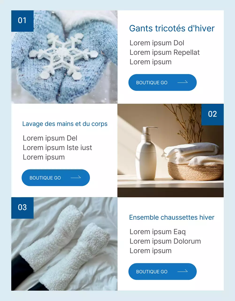 Promouvoir un équipement d'hiver moderne en bleu et bleu clair