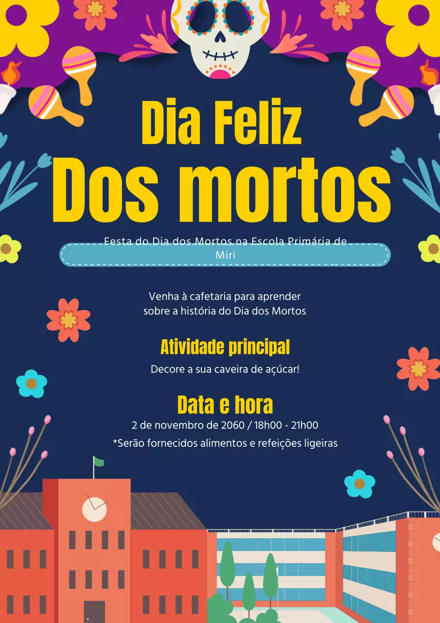 Publicidade kitsch do Dia dos Mortos em tons de marinho e roxo