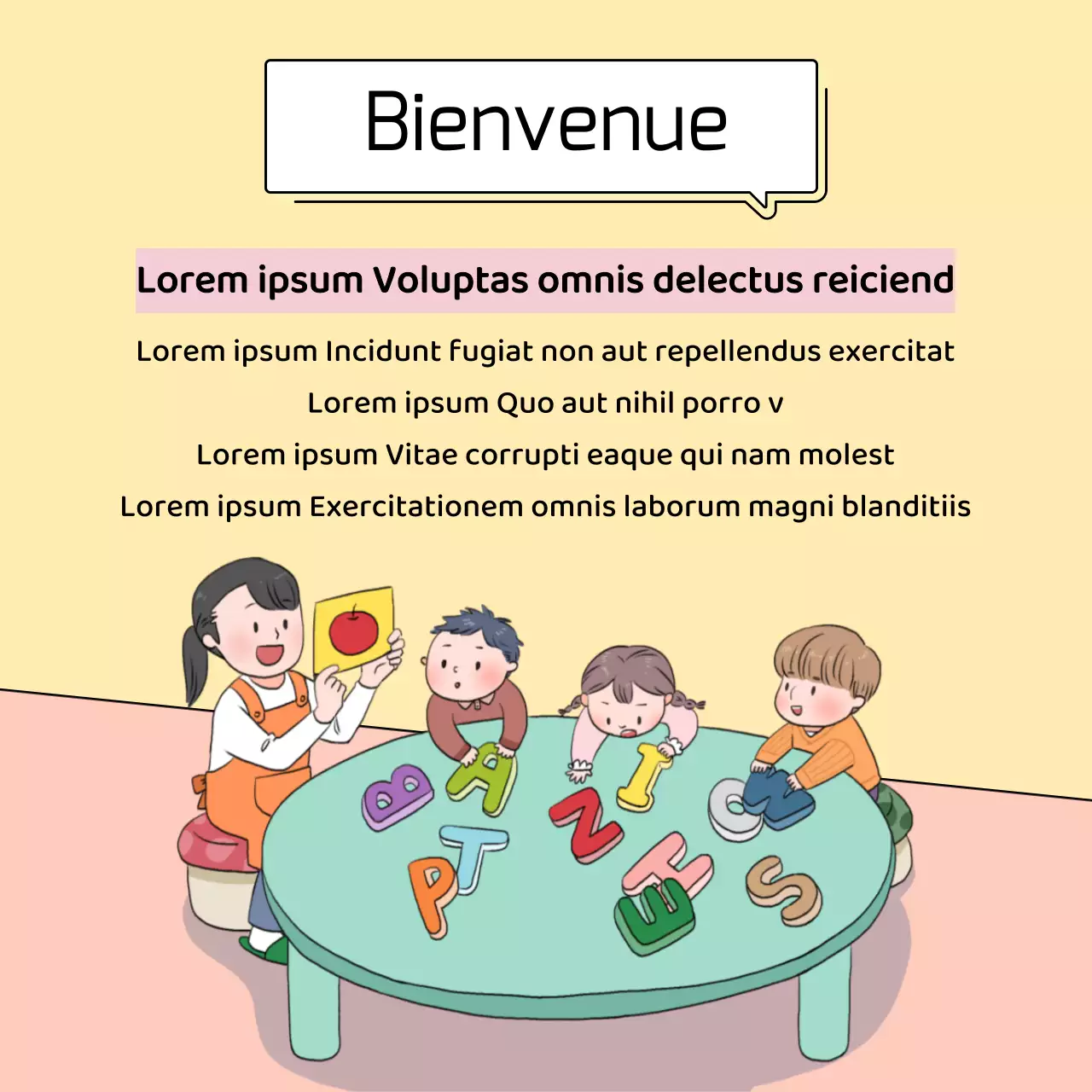 Petites annonces préscolaires mignonnes en jaune et rose