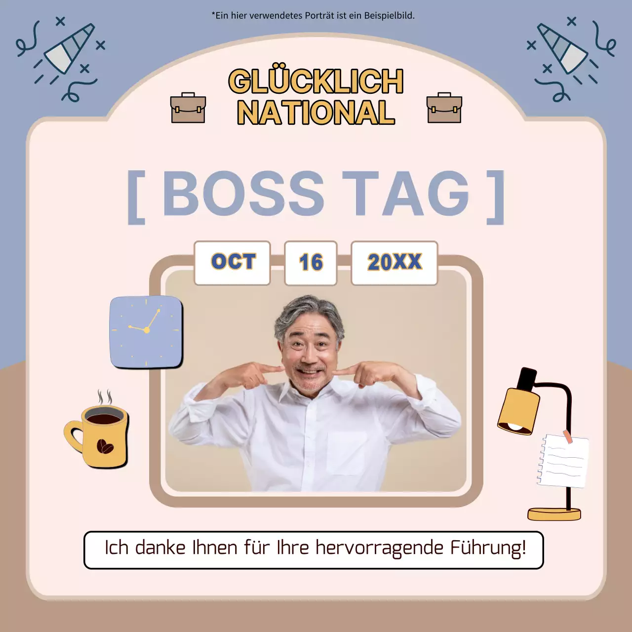 Himmelblaue und khakifarbene einfache Happy Boss Day Notiz