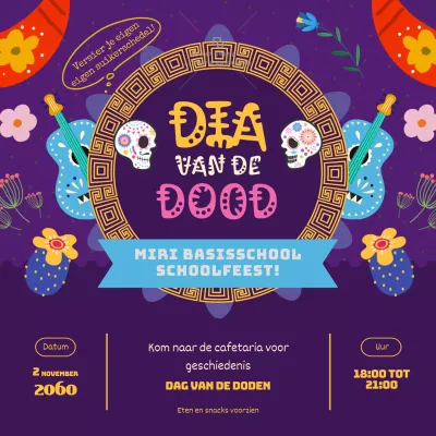 Paarse en gouden kitsch Dia de los Muertos advertentie