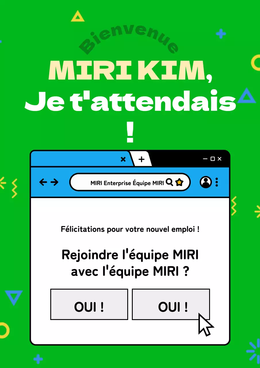Une simple annonce de bienvenue au travail en vert et bleu