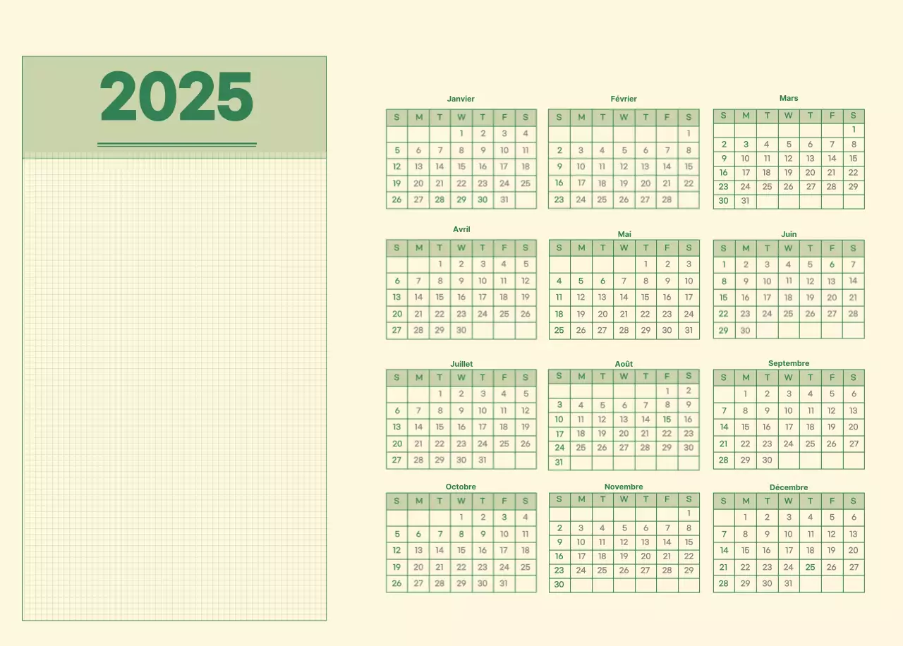 Calendrier mural SAT D-day notepad concept en vert et jaune clair
