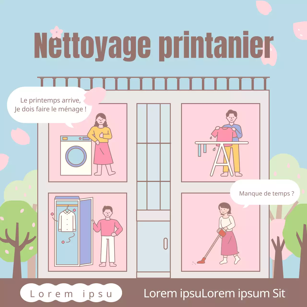 Une jolie publicité bleu clair et rose pour un nettoyeur à domicile.