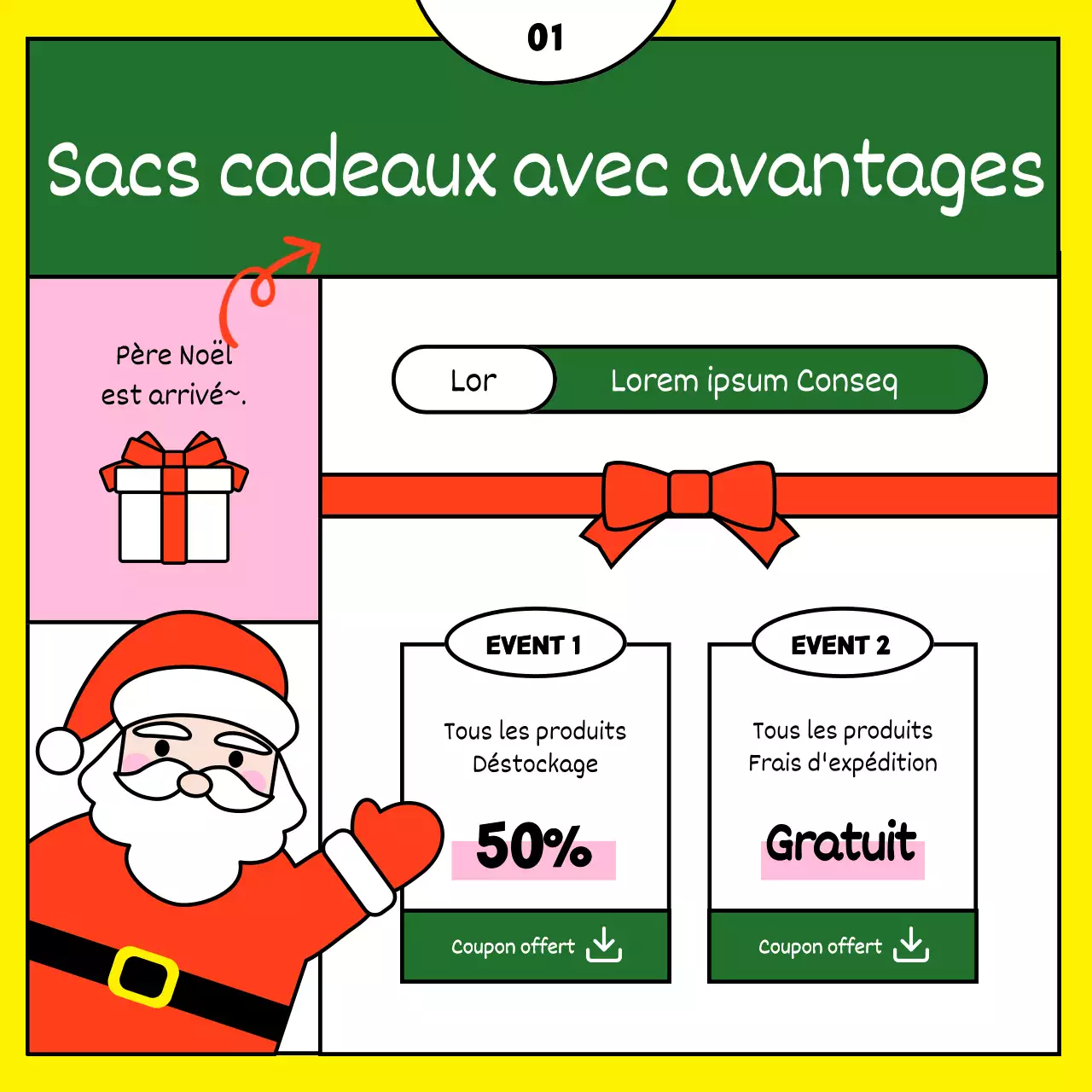 Modèle d'annonce de Noël en rouge et jaune