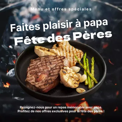 Publicité sur les offres spéciales de la fête des pères en gras blanc et noir
