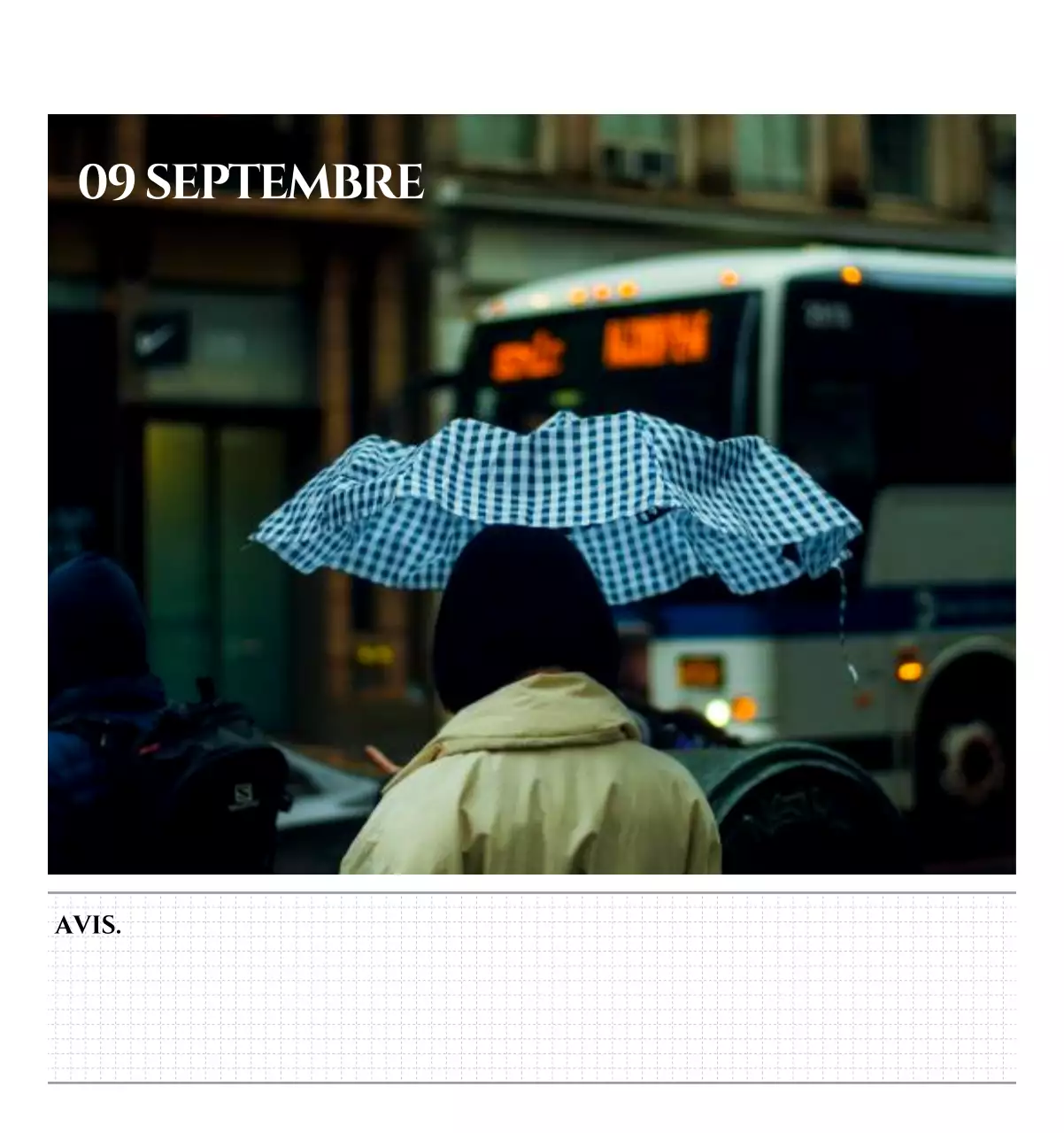 Calendrier mural de style simple avec concept de photographie de voyage émotionnelle en noir et blanc