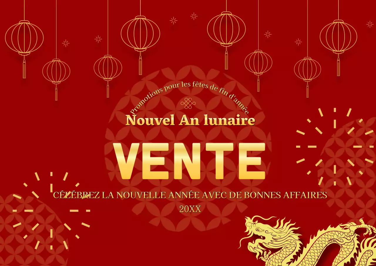 Annonce de vente traditionnelle du Nouvel An lunaire rouge et or