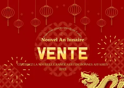 Annonce de vente traditionnelle du Nouvel An lunaire rouge et or
