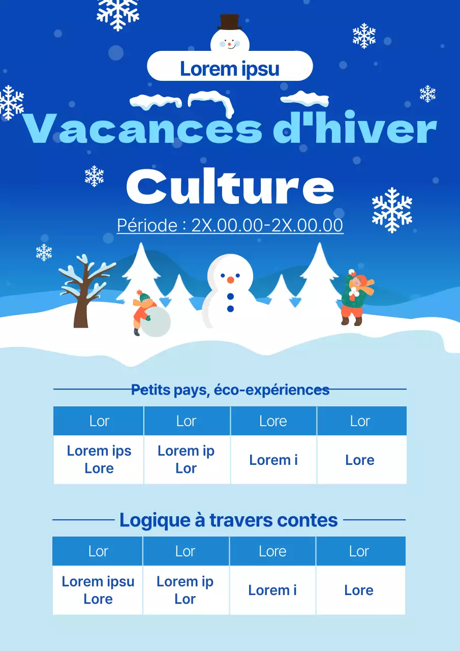 Matériel pédagogique minimaliste bleu clair et blanc pour les vacances d'hiver