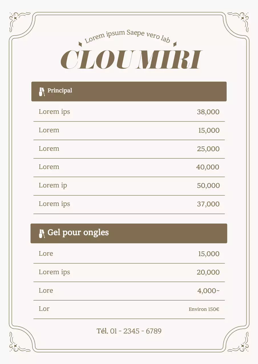 Salon de manucure moderne en beige et ivoire informations sur la liste de prix