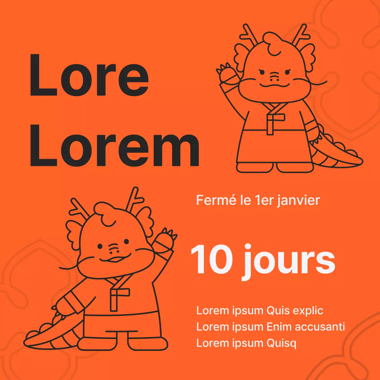 Publicité pop-art orange et blanche pour les soldes du Nouvel An lunaire