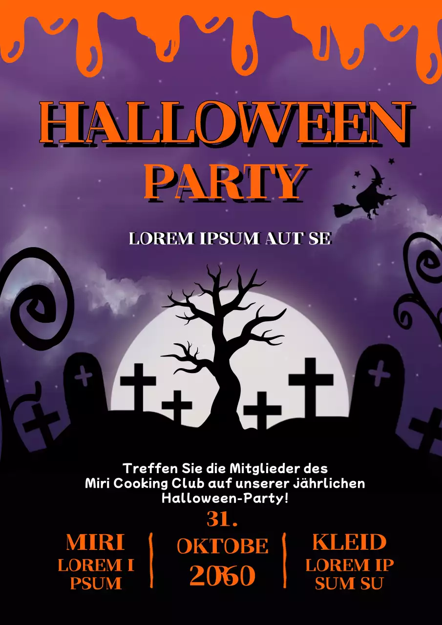Lila und orange Fantasie Halloween Party Einladung