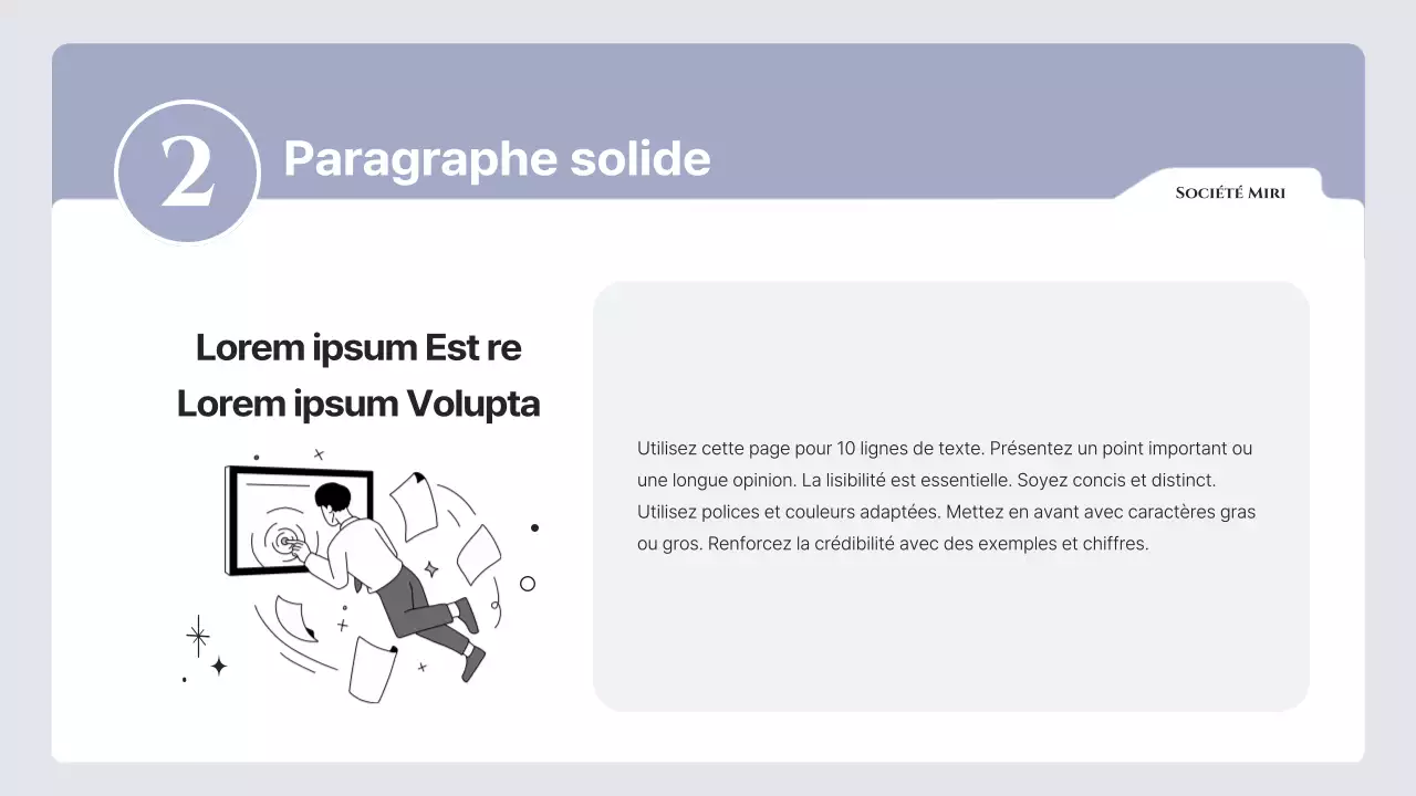 Texte simple en mauve et gris, avec beaucoup d'espace pour écrire