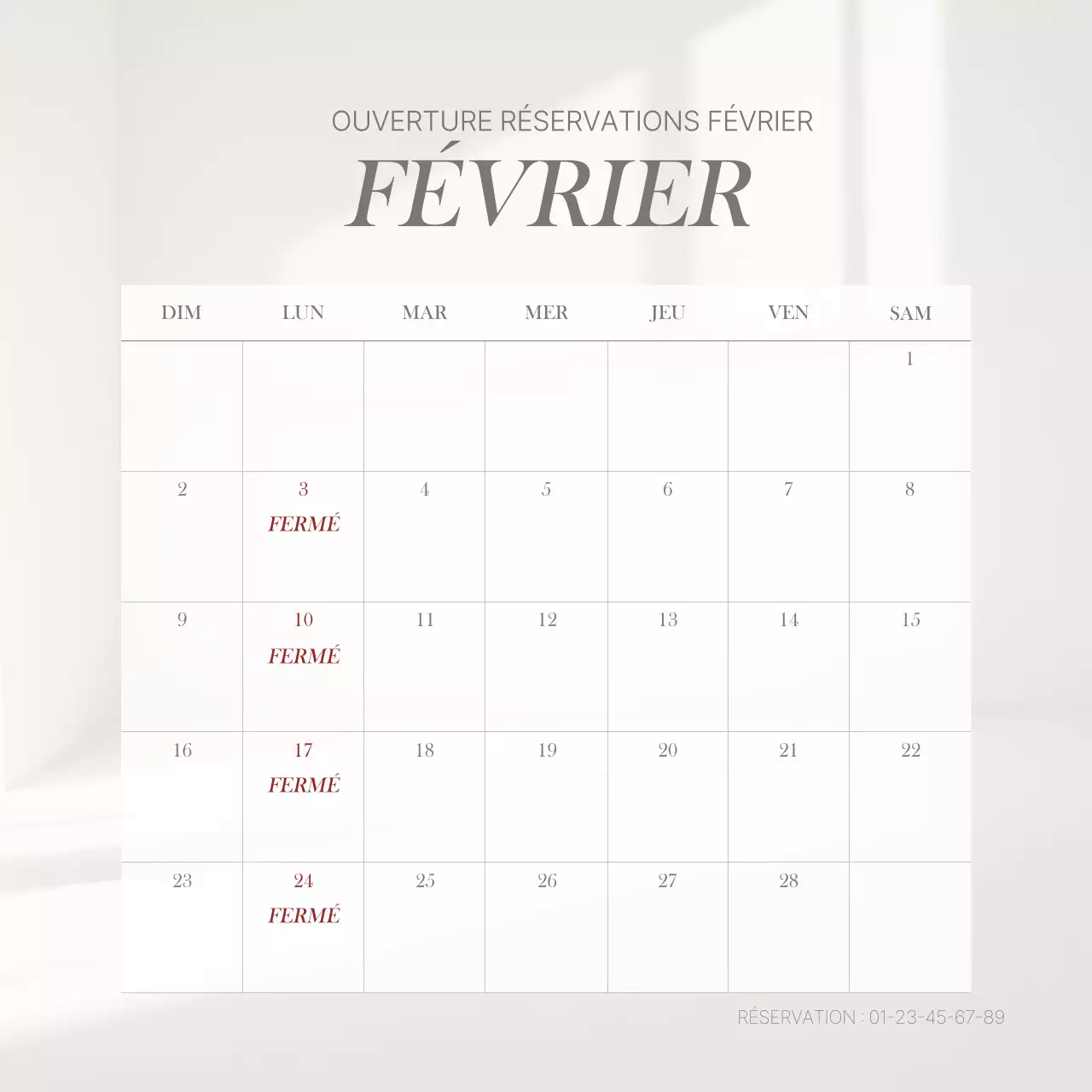 Une publicité promotionnelle simple pour un calendrier de réservation beige