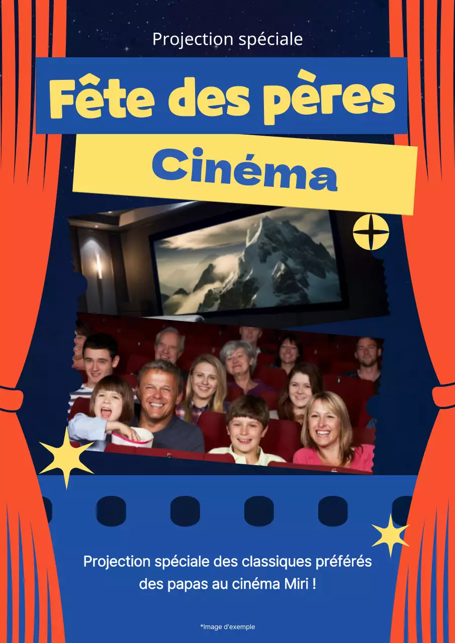 Publicité pour la fête des pères au cinéma en bleu et en rouge
