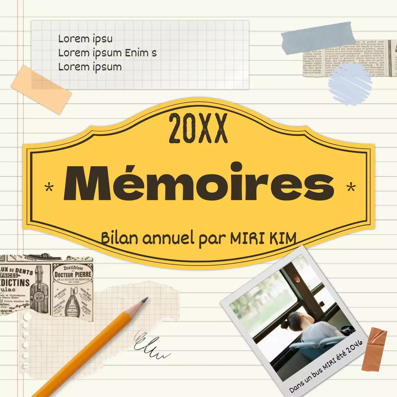 Poste de fin d'année personnel vintage en jaune et ivoire